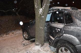 Wypadek w Krośnie: Hyundai uderzył w drzewo