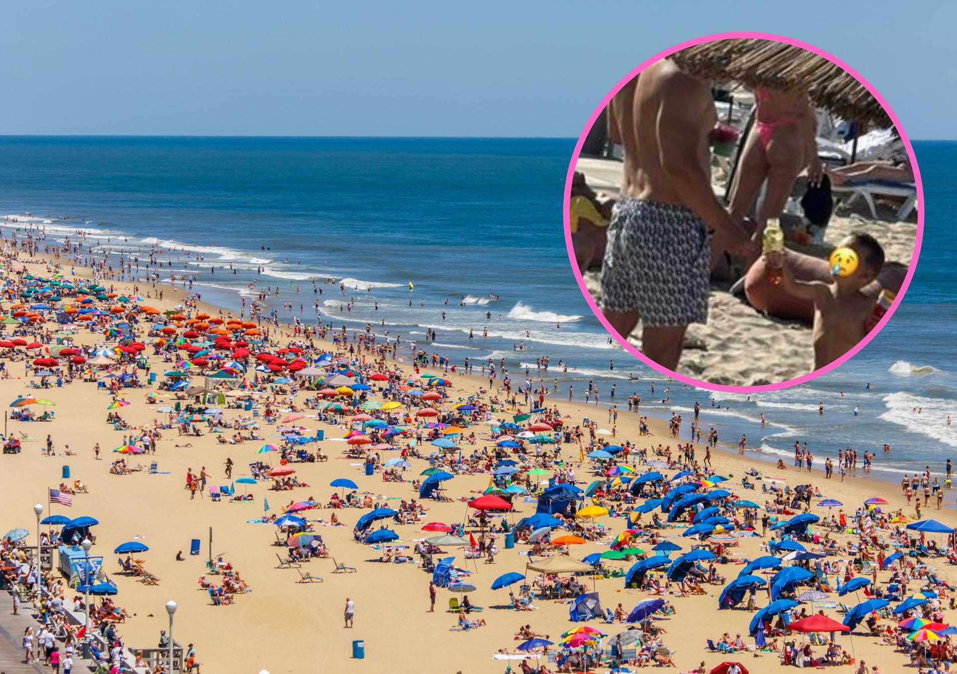 Policjantka ostrzega rodziców na plaży. 