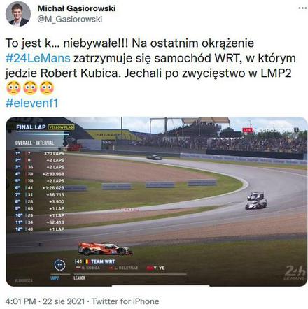 Tak internauci zareagowali na dramat Kubicy w Le Mans 24h
