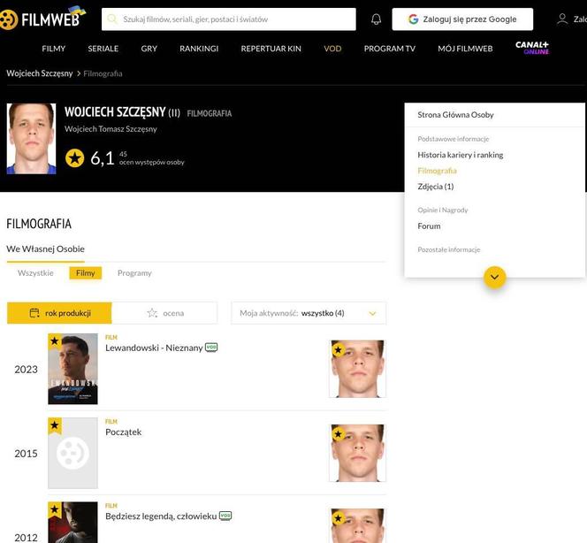 Wojciech Szczęsny i oceny na Filmwebie