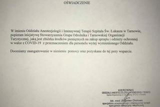 Pismo ze Szpitala Wojewódzkiego im. Św Łukasza w Tarnowie
