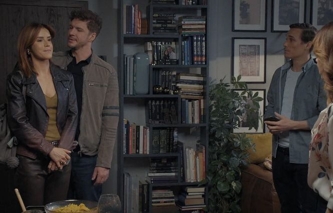 M jak miłość, odcinek 1874: Olek (Maurycy Popiel), Marcin (Mikołaj Roznerski), Kama (Michalina Sosna), Aneta (Ilona Janyst)