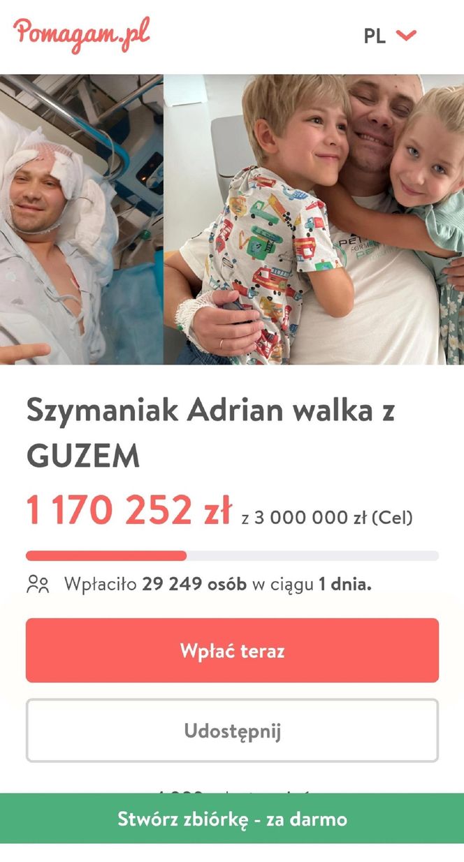 Żona chorego Adriana ze "ŚOPW" zaapelowała o pomoc. Na koncie zbiórki w dobę zebrano ponad milion!