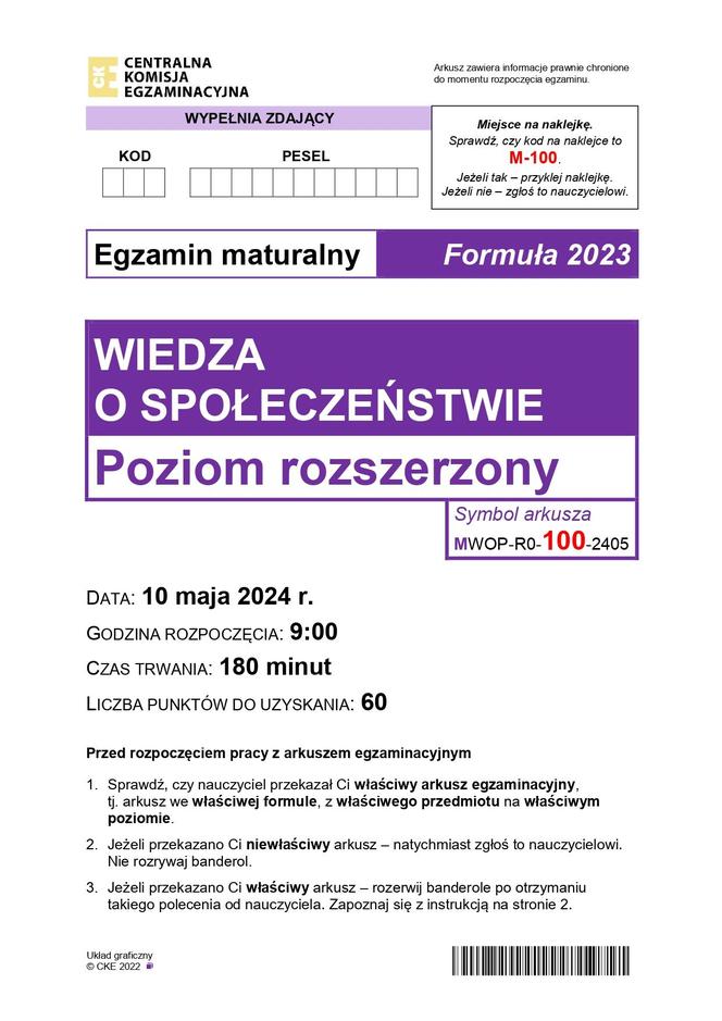 WOS 2024 - matura, arkusze CKE (formuła 2023)