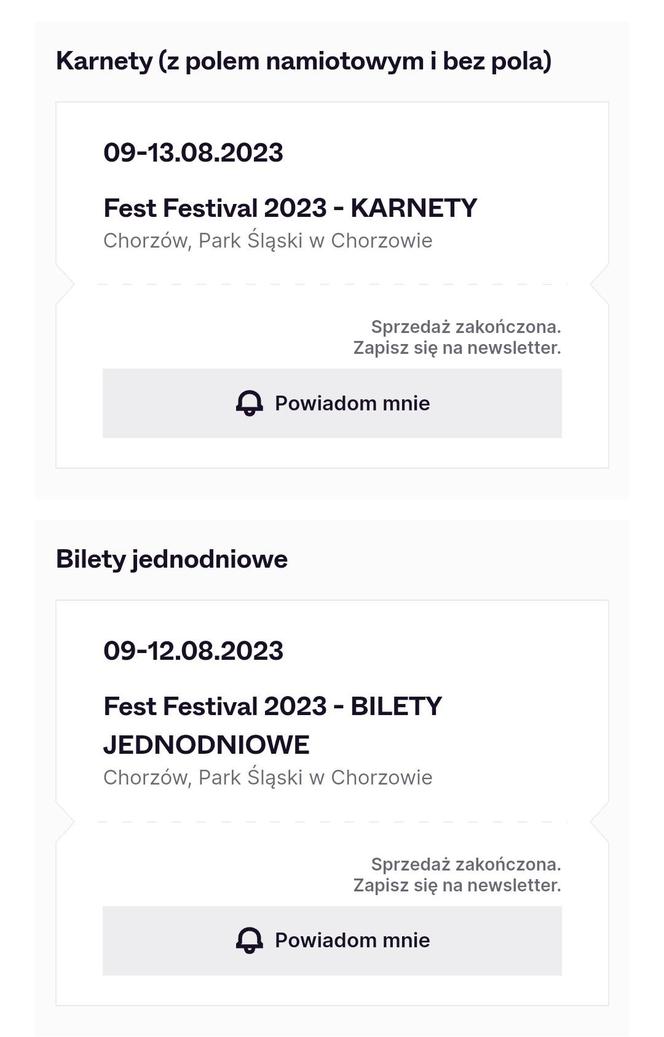 Sprzedaż biletów na ebilet.pl na Fest Festival 2023 wstrzymana