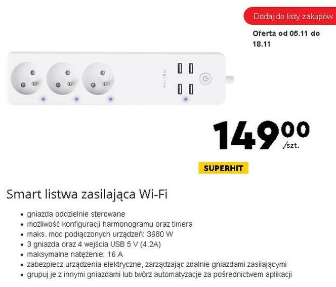 Listwa zasilająca smart Wi-Fi MELINK Cena: 149 zł