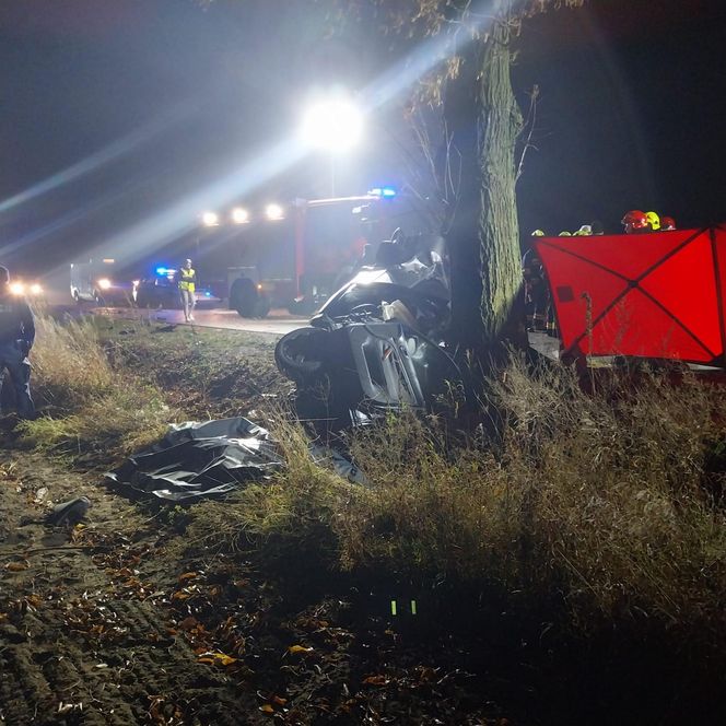 Śmiertelny wypadek pod Łęczycą. 21-latek uderzył w drzewo.