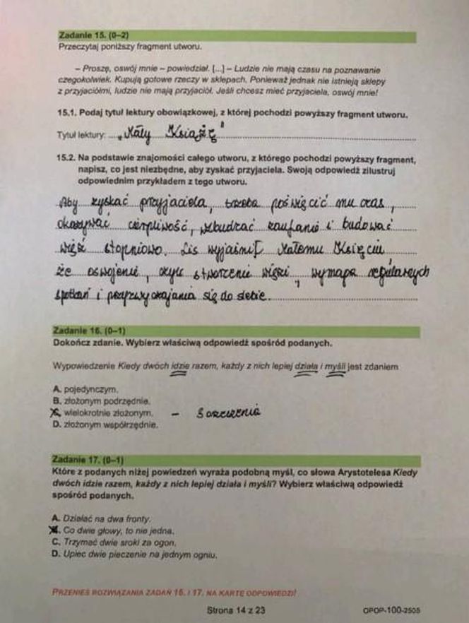 Egzamin ósmoklasisty 2025 polski: odpowiedzi do wszystkich zadań z arkusza CKE [13.05.2025]