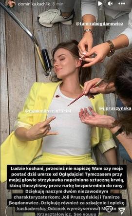 M jak miłość odcinek 1697. Postrzelona Franka (Dominika Kachlik) na planie