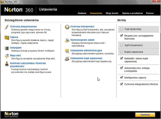 Polski Norton 360 4.0 - ustawienia