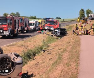 Czołowe zderzenie na szesnastce. 7 osób poszkodowanych, w tym dziecko!