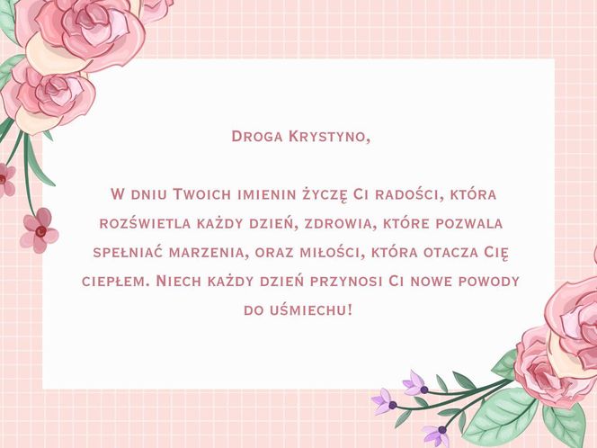 Kartka z życzeniami na imieniny Krystyny