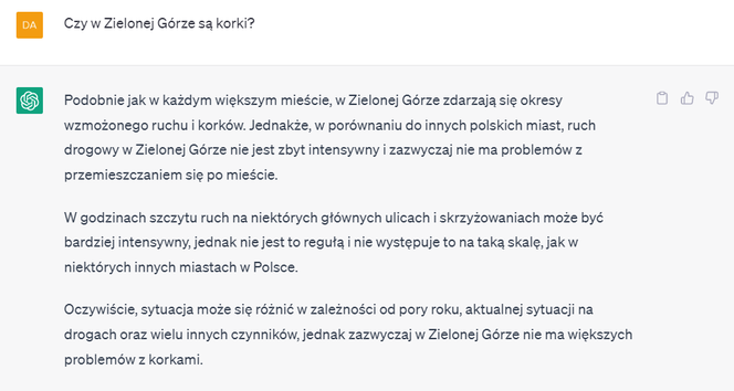 ChatGPT opowiedział o wadach i zaletach Zielonej Góry