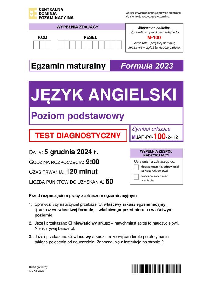 Matura próbna 2025: angielski. Arkusze CKE i odpowiedzi matury próbnej 2025 z angielskiego [5.12.2024]