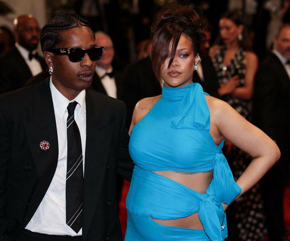 Rihanna z ukochanym pokazała się w Cannes. Niebieską kreacją podkreśliła ciążę
