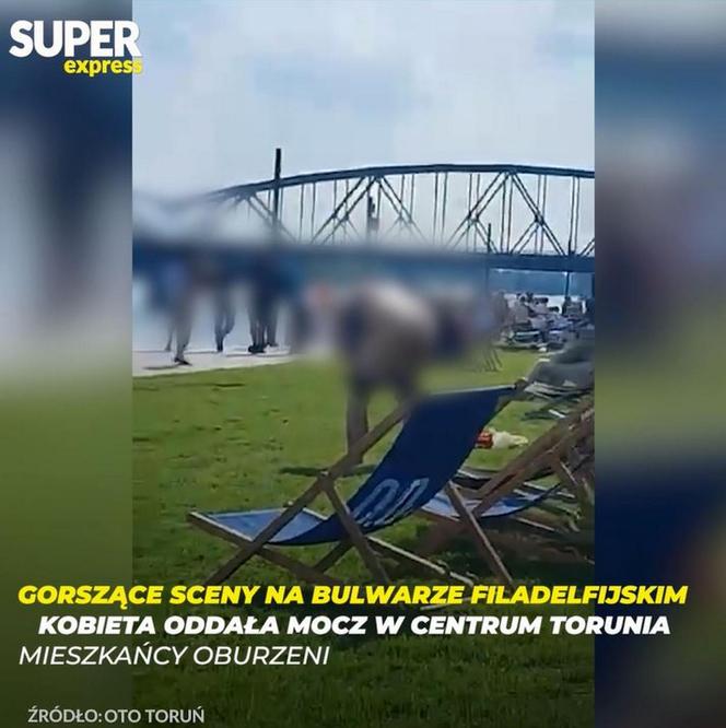 Gorszące sceny na Bulwarze Filadelfijskim. Kobieta oddała mocz w centrum Torunia. Mieszkańcy oburzeni