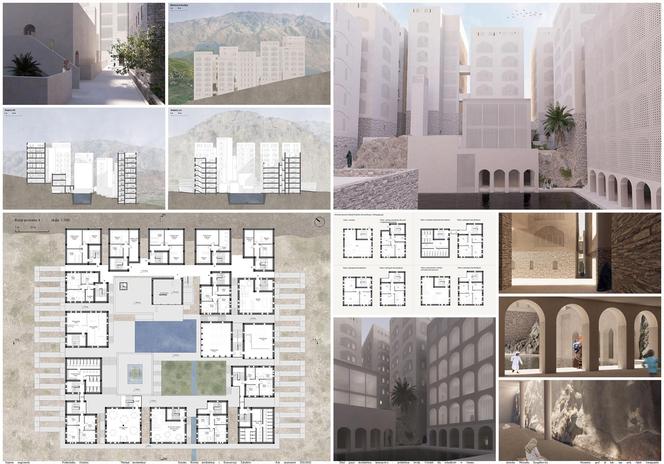 Fragment pracy Architektura Tymczasowa – Architektura Trwała. Ośrodek dla uchodźców w Jemenie. Masyw gór Haraz, Jemen.