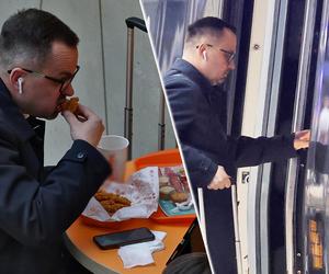 Poseł PiS nie podróżuje na głodnego. Zjadł fast fooda i poszedł na pociąg