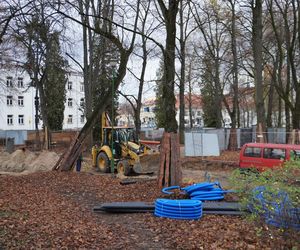 Główne wejście do Parku Planty zagrodzone