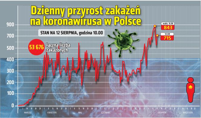 Koronawirus w Polsce. Statystyki, wykresy, grafiki (12 sierpnia)