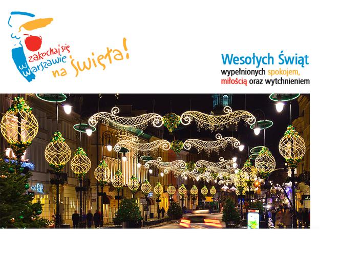 Kartka świąteczna z iluminacjami w centrum Warszawy