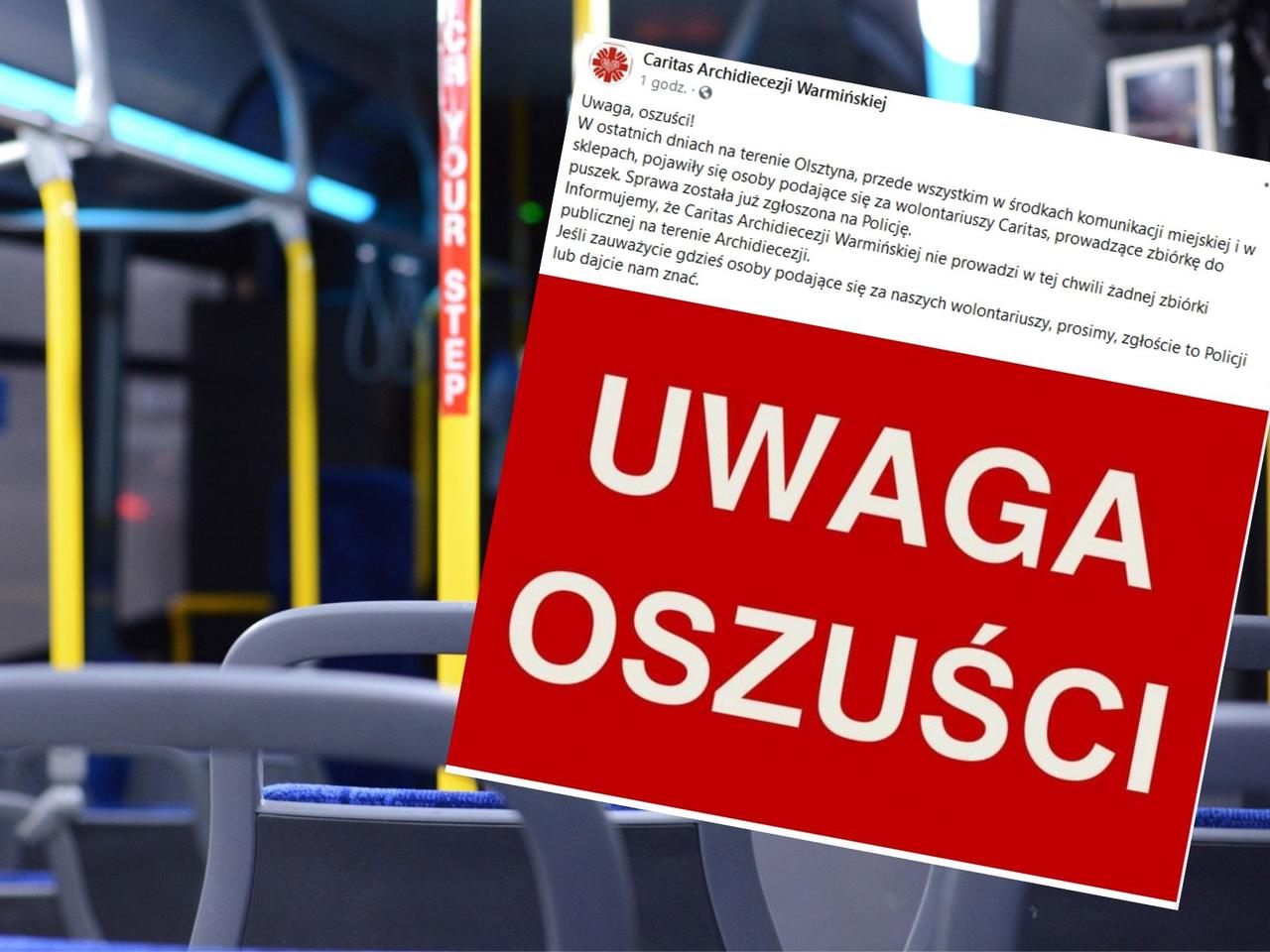 Olsztyn. Złodzieje podają się za wolontariuszy Caritas. Grasują w komunikacji miejskiej i sklepach