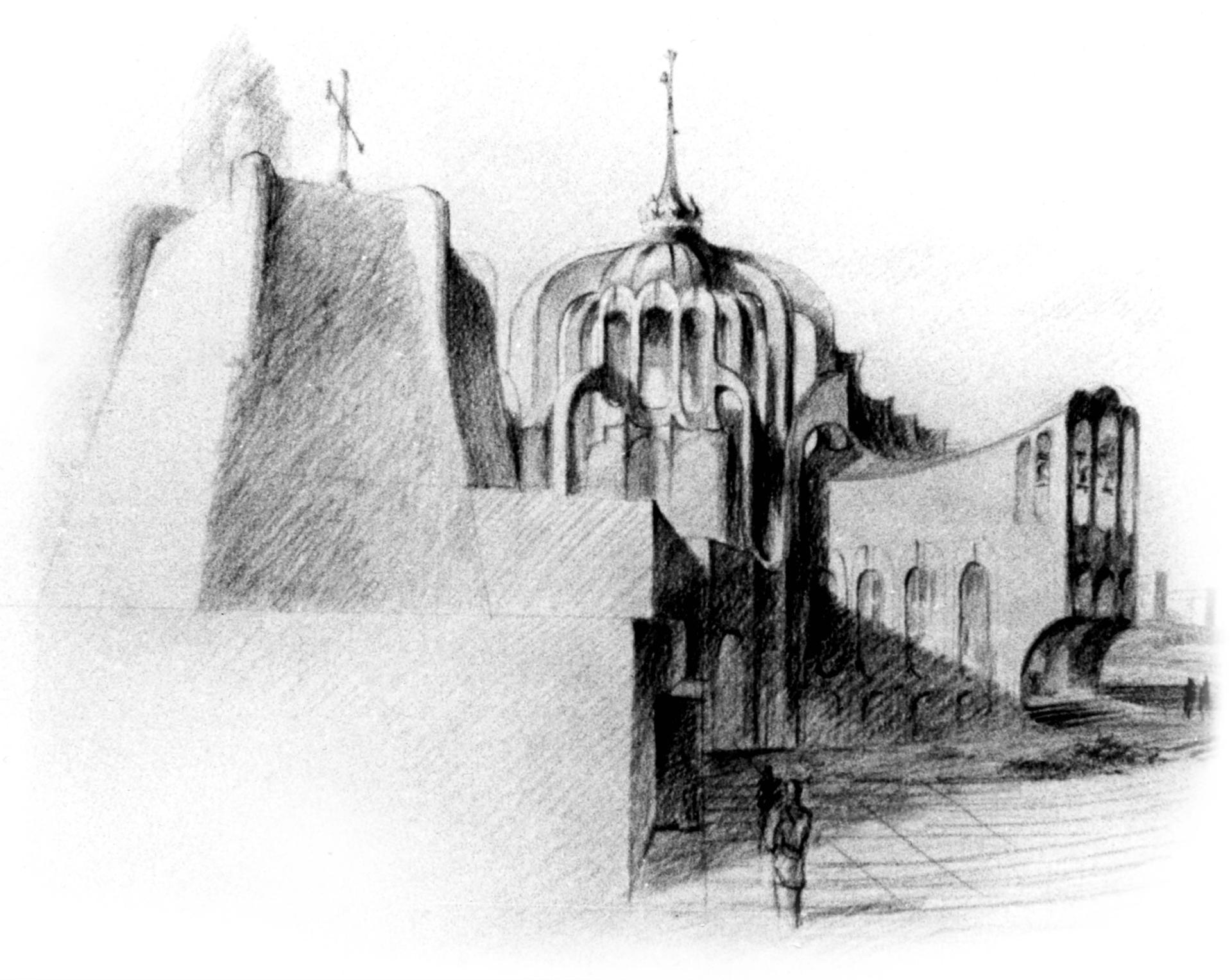 Tadeusz M. Zipser, kościół katedralny w Gorzowie Wielkopolskim, projekt konkursowy, 1986. Fot. materiały prasowe Muzeum Architektury we Wrocławiu