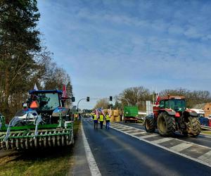 Totalna blokada DK 80 pod Bydgoszczą. Duże utrudnienia dla kierowców. Rolnicy ustawili barykadę, palą drewno, organizują pogrzeb [ZDJĘCIA]