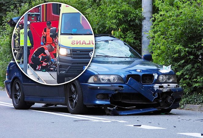 Pruszków. Przed szpitalem wpadł hulajnogą pod BMW. 21-latek w stanie krytycznym