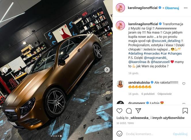 Karolina Gilon jeździ Mercedesem Klasy E Coupe