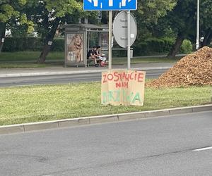 Protest mieszkańców przeciwko wycince drzew pod budowę linii tramwajowej do Mistrzejowic.