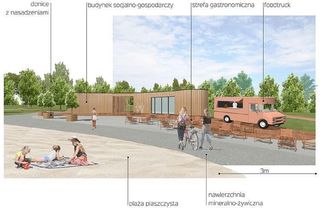 Wizualizacja kąpieliska w Parku Centralnym nad Brdą w Bydgoszczy