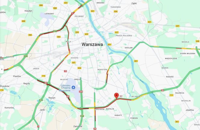 Warszawa. Gigantyczny korek na S2