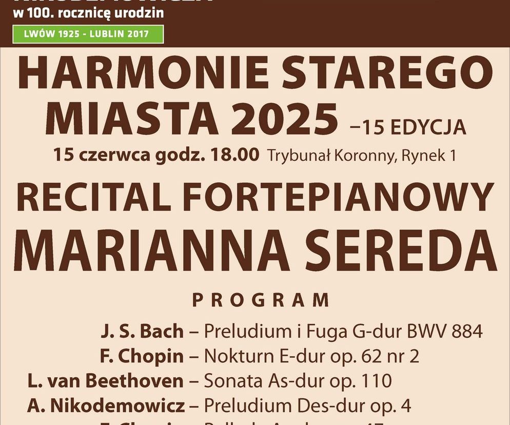 Harmonie Starego Miasta 15 czerwca - plakat wydarzenia