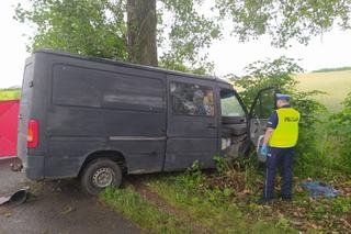 Tragiczny wypadek busa w Grucznie. Kierowca nie dostosował prędkości do warunków i uderzył w drzewo