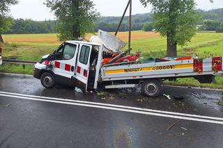 Drzewo spadło na busa służby drogowej. 56-latek nie żyje, cztery osoby ranne