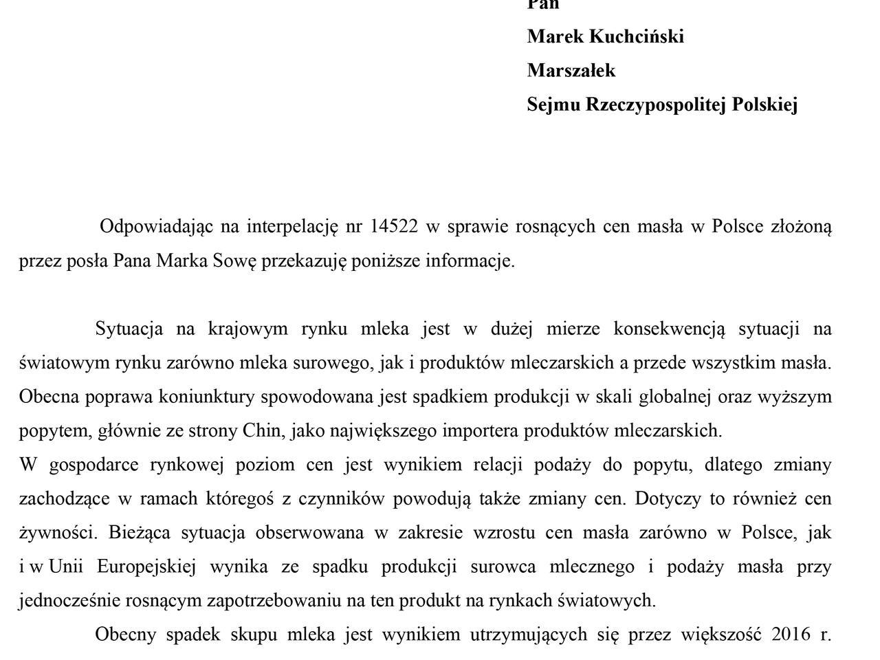 Odpowiedź ministra Krzysztofa Jurgiela