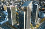 Wizualizacja Lilium Tower obok dawnych budynków Marriotta i Elektrimu