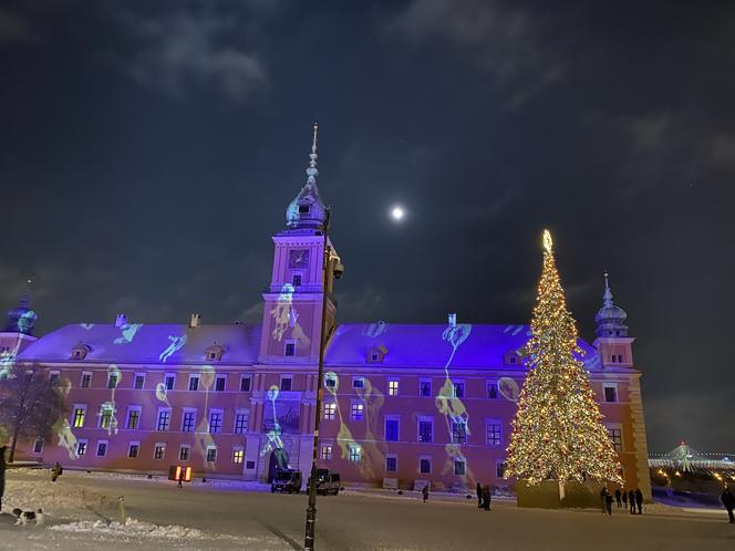 Warszawska iluminacja w śnieżny wieczór