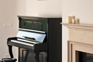 Kominek i pianino w stylowych wnętrzach domu