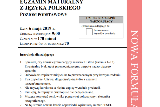 Matura 2020 - ARKUSZE CKE PDF, ODPOWIEDZI, ZADANIA polski, WYPRACOWANIE