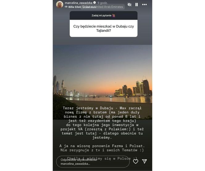 Marcelina Zawadzka przeprowadziła się do Dubaju. Nie zobaczymy jej już w "Farmie"?