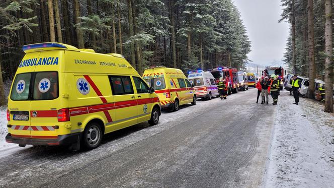 Potworny wypadek pod Krynicą-Zdrój! Nie żyje 32-latek ze Słowacji. Bus z 4 osobami rozbił się o drzewo [ZDJĘCIA]