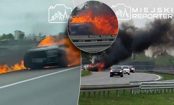 Wielki pożar auta na A2 pod Warszawą. Korek na autostradzie miał kilka kilometrów