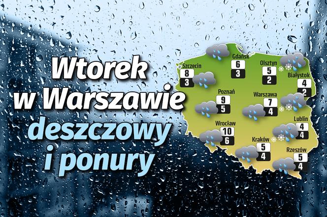 Wtorek w Warszawie deszczowy i ponury