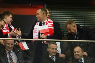 Karol Nawrocki na meczu Polska - Holandia