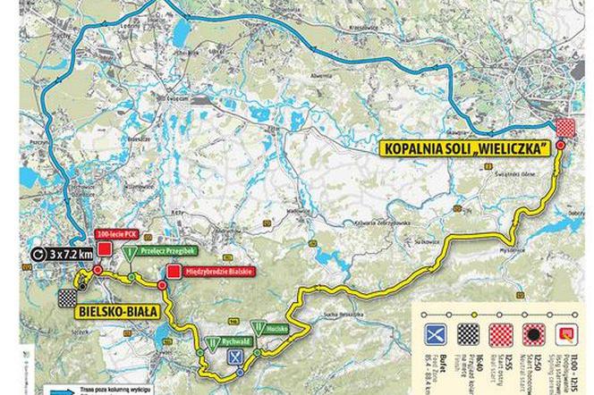 auto trasa mapa Tour de Pologne 2018: V etap. Trasa Wieliczka   Bielsko Biała  auto trasa mapa