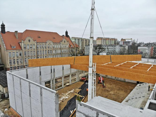 Budowa sali gimnastycznej przy ulicy Racibora w Szczecinie - styczeń 2019