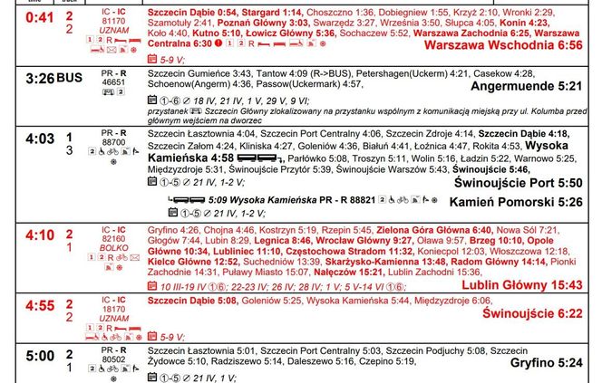 Nowy rozkład jazdy PKP Szczecin Główny marzec 2025 