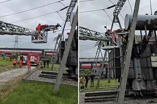 Kielce. Atak padaczki na szczycie transformatora. Poszkodowany transportowany podnośnikiem [ZDJĘCIA].